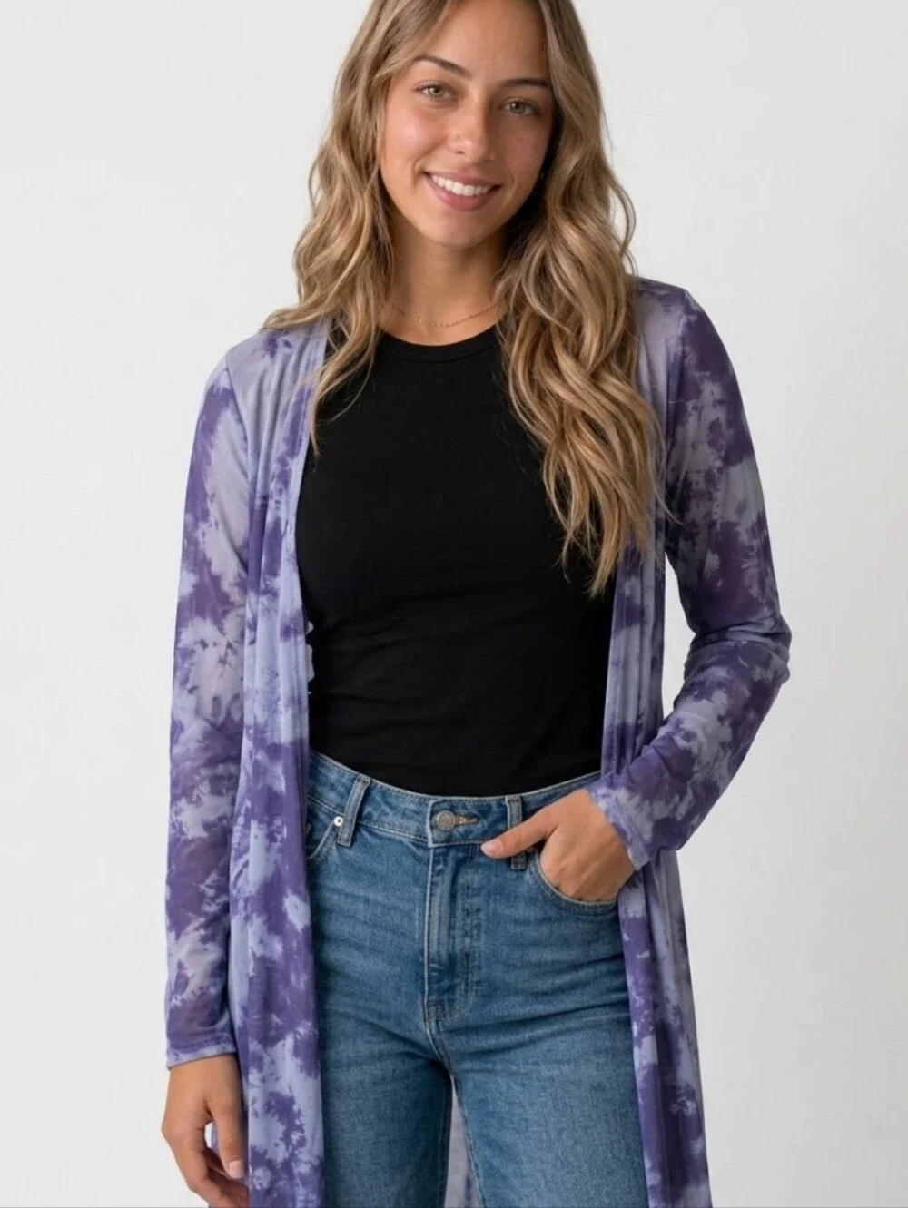 Purple Tie-Dye Mesh Cover-Up